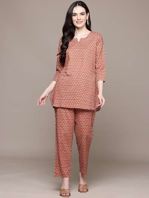 women printed three quarter sleeve ethnic co-ord set - 22058594 - Standard Image - 0