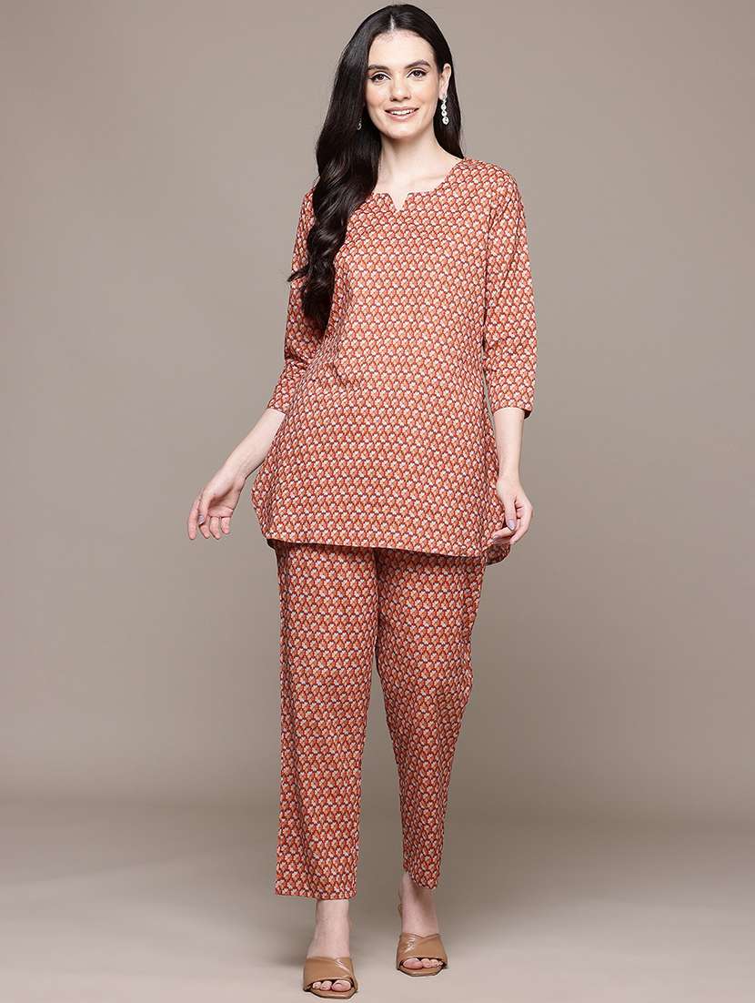 women printed three quarter sleeve ethnic co-ord set - 22058594 - Zoom Image - 0