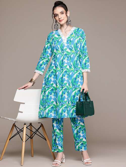 women printed three quarter sleeve ethnic co-ord set - 22058597 - Standard Image - 0