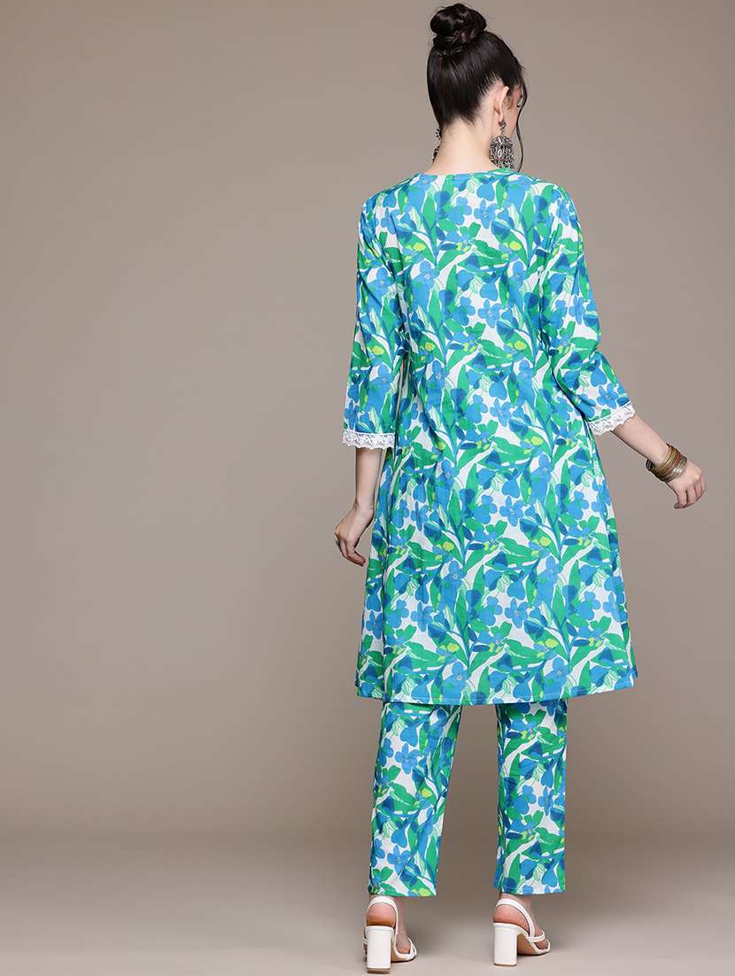 women printed three quarter sleeve ethnic co-ord set - 22058597 - Standard Image - 3