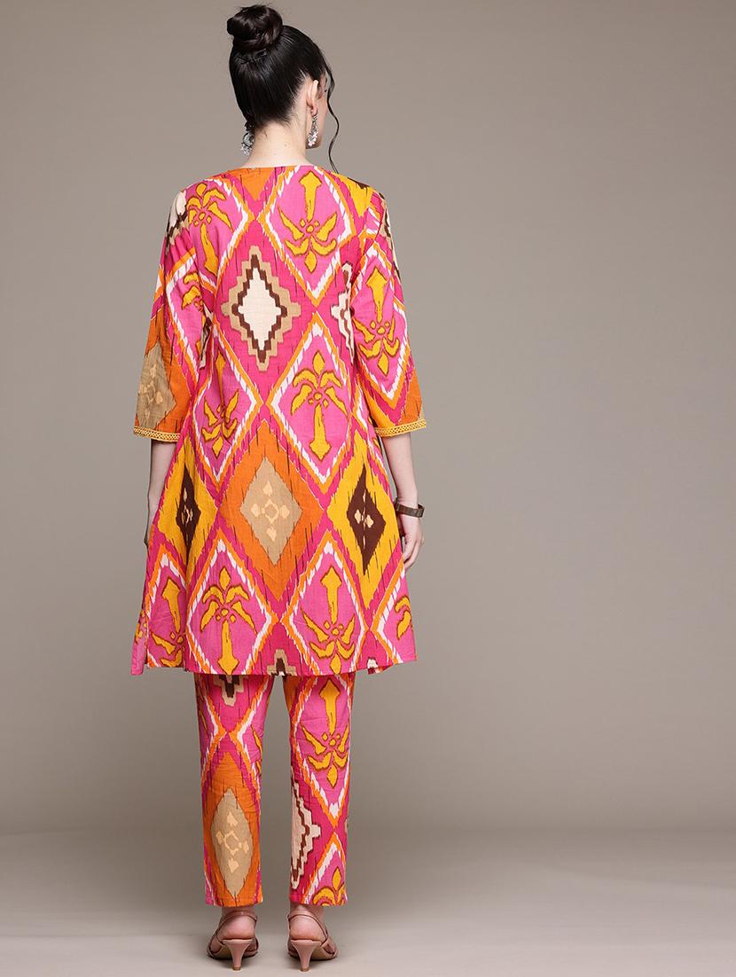 women printed three quarter sleeve ethnic co-ord set - 22058598 - Standard Image - 3