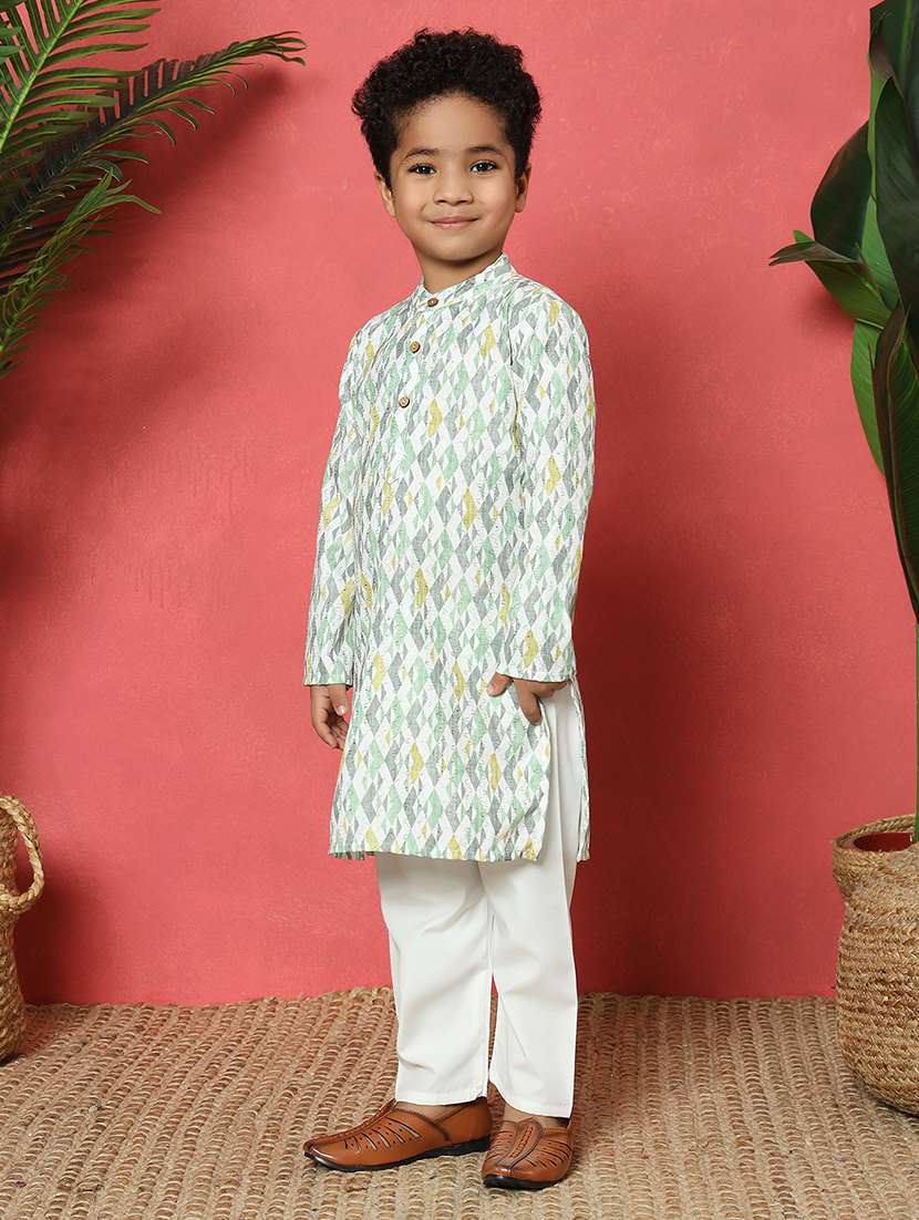 boys printed mandarin collar kurta pyjama set - 22058605 - Standard Image - 3