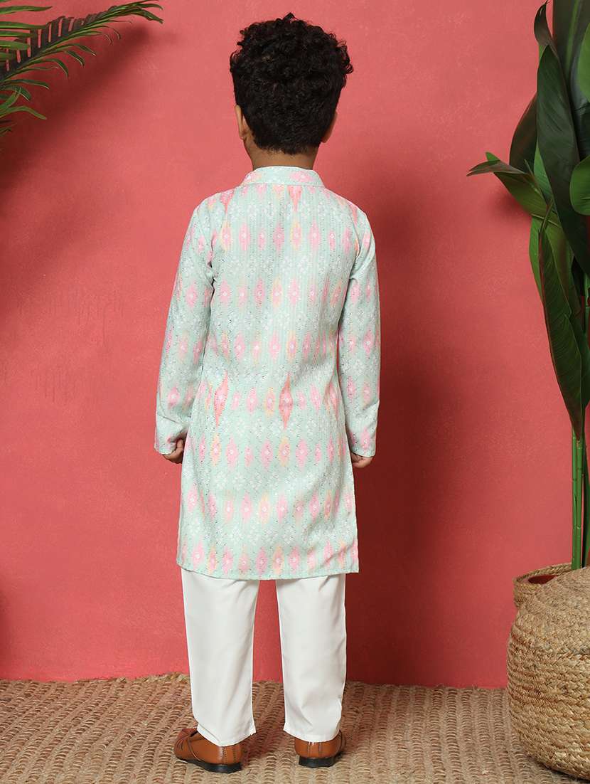 boys printed long sleeve kurta and pyjama set - 22058606 -  Standard Image - 3