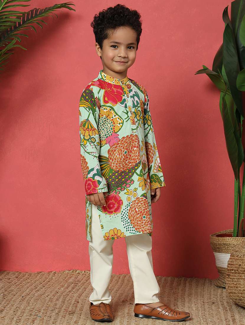 boys printed mandarin collar kurta pyjama set - 22058607 - Standard Image - 3