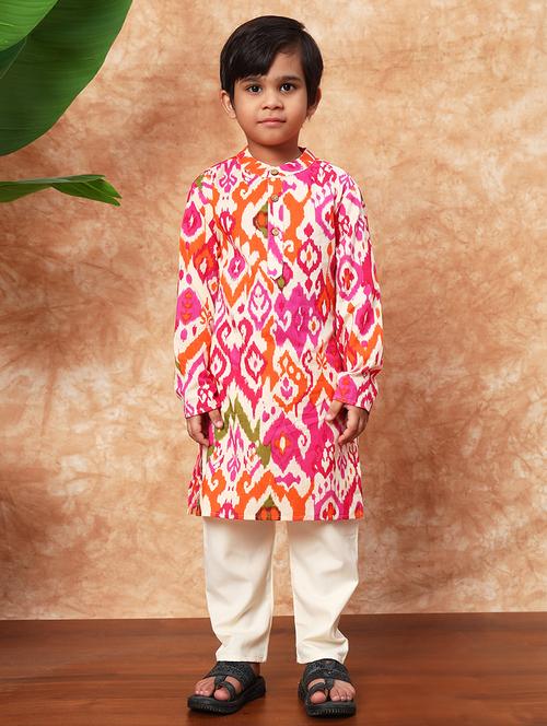 boys printed mandarin collar kurta pyjama set - 22058610 - Standard Image - 0