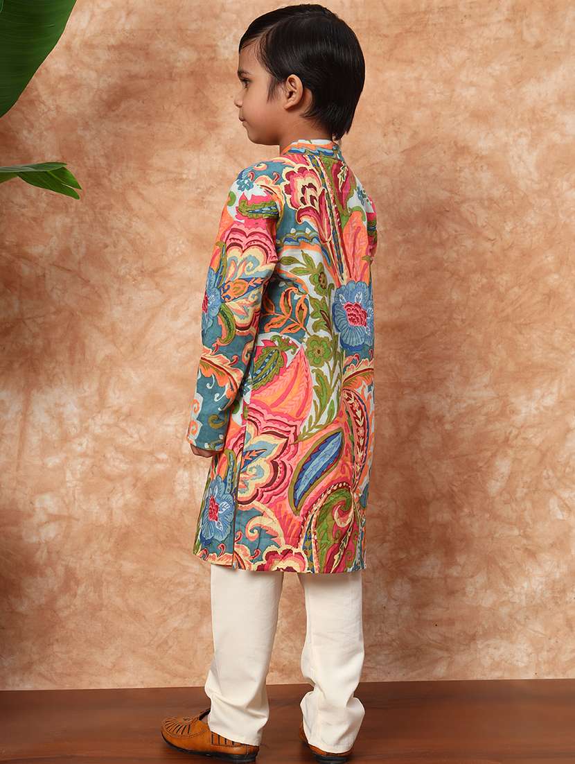 boys printed long sleeve kurta and pyjama set - 22058611 -  Standard Image - 3