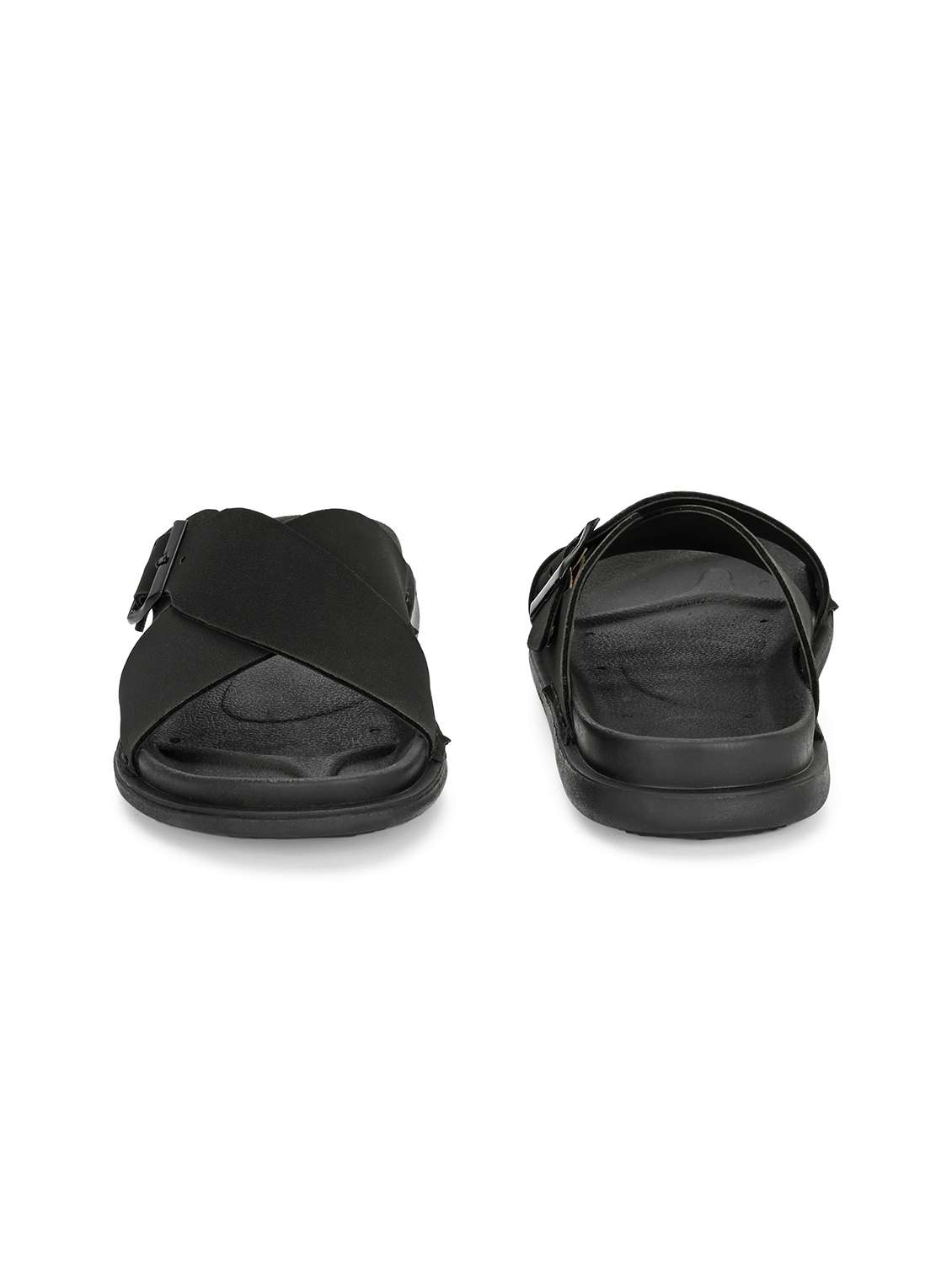 men black solid slip on sandal - 22058613 - Standard Image - 3