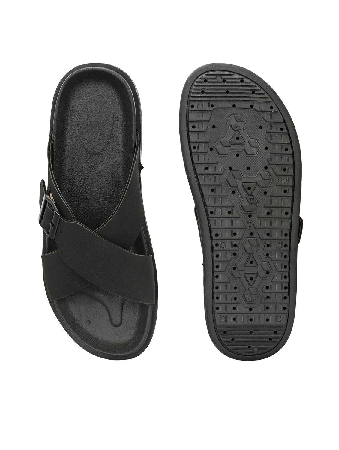men black solid slip on sandal - 22058613 - Standard Image - 5