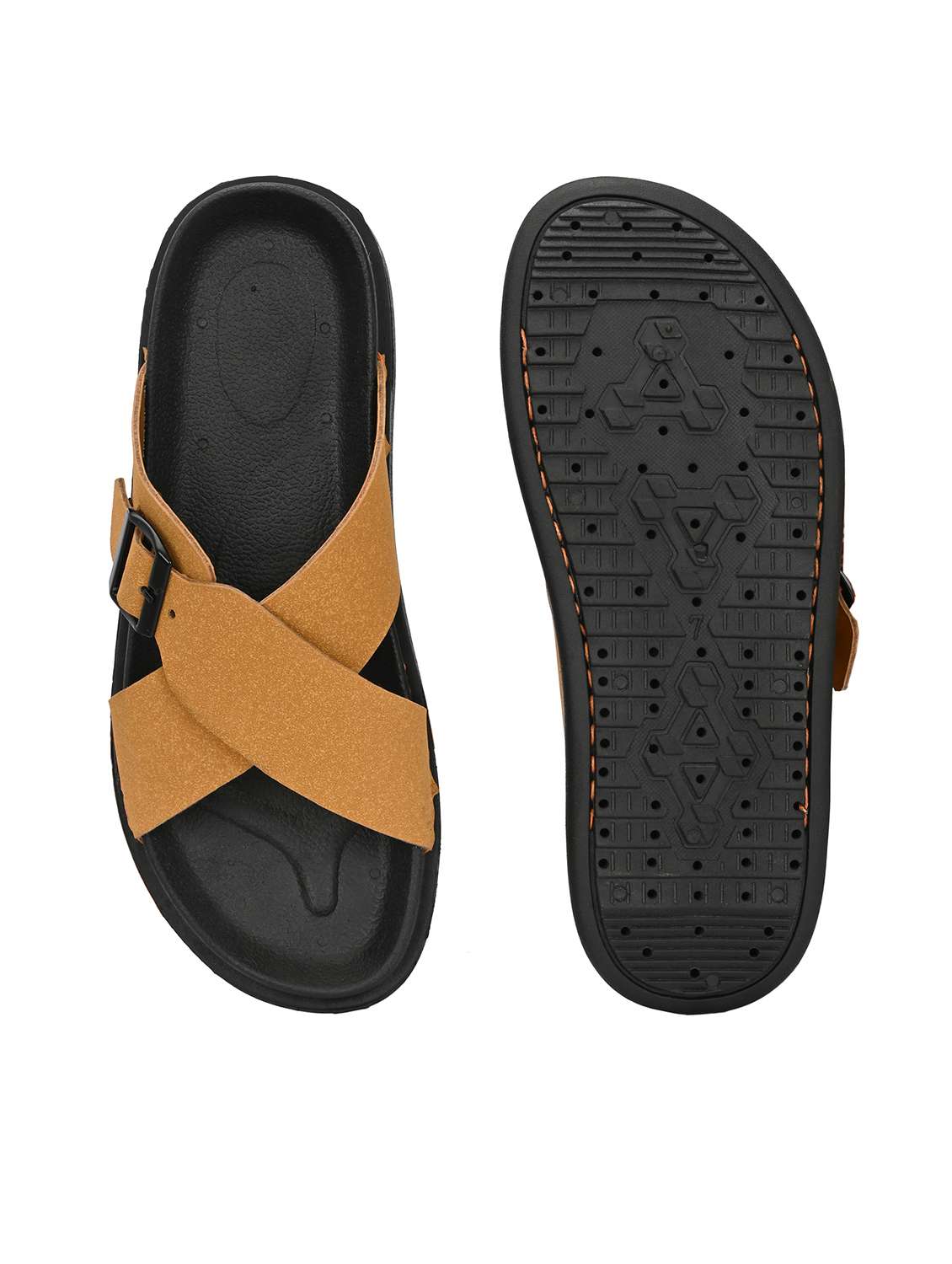 men tan solid slip on sandal - 22058615 -  Standard Image - 5
