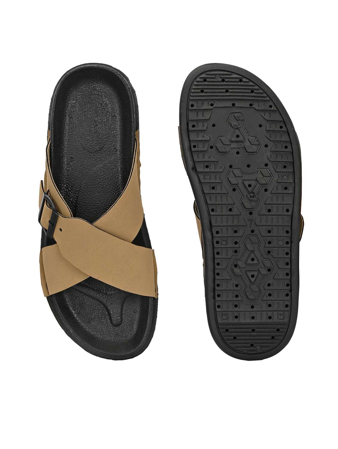 men beige solid slip on sandal - 22058616 - Standard Image - 5