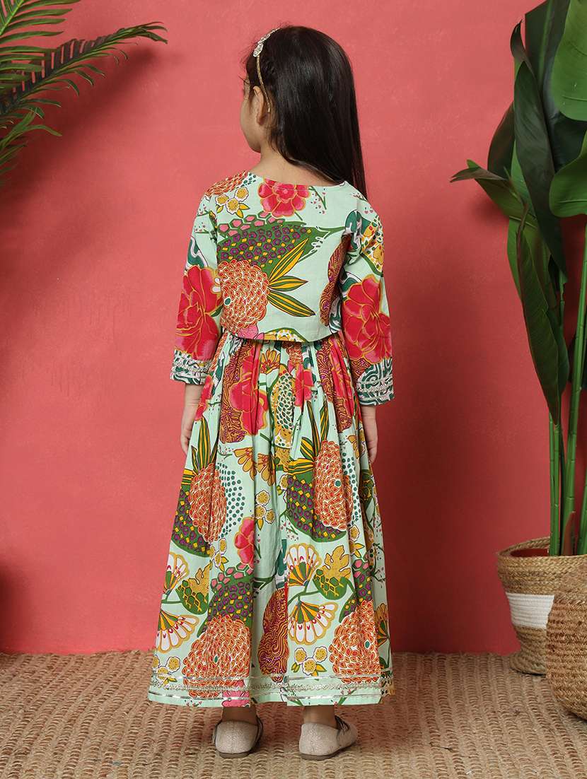 girls printed v-neck lehenga and choli solid - 22058619 -  Standard Image - 3