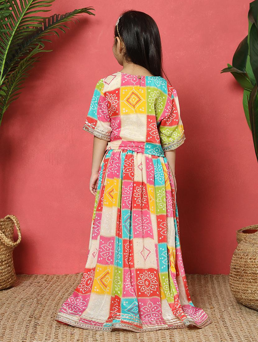 girls printed short sleeve lehenga and choli - 22058620 - Standard Image - 3