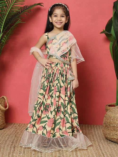 girls printed single shoulder lehenga and choli solid - 22058621 - Standard Image - 0