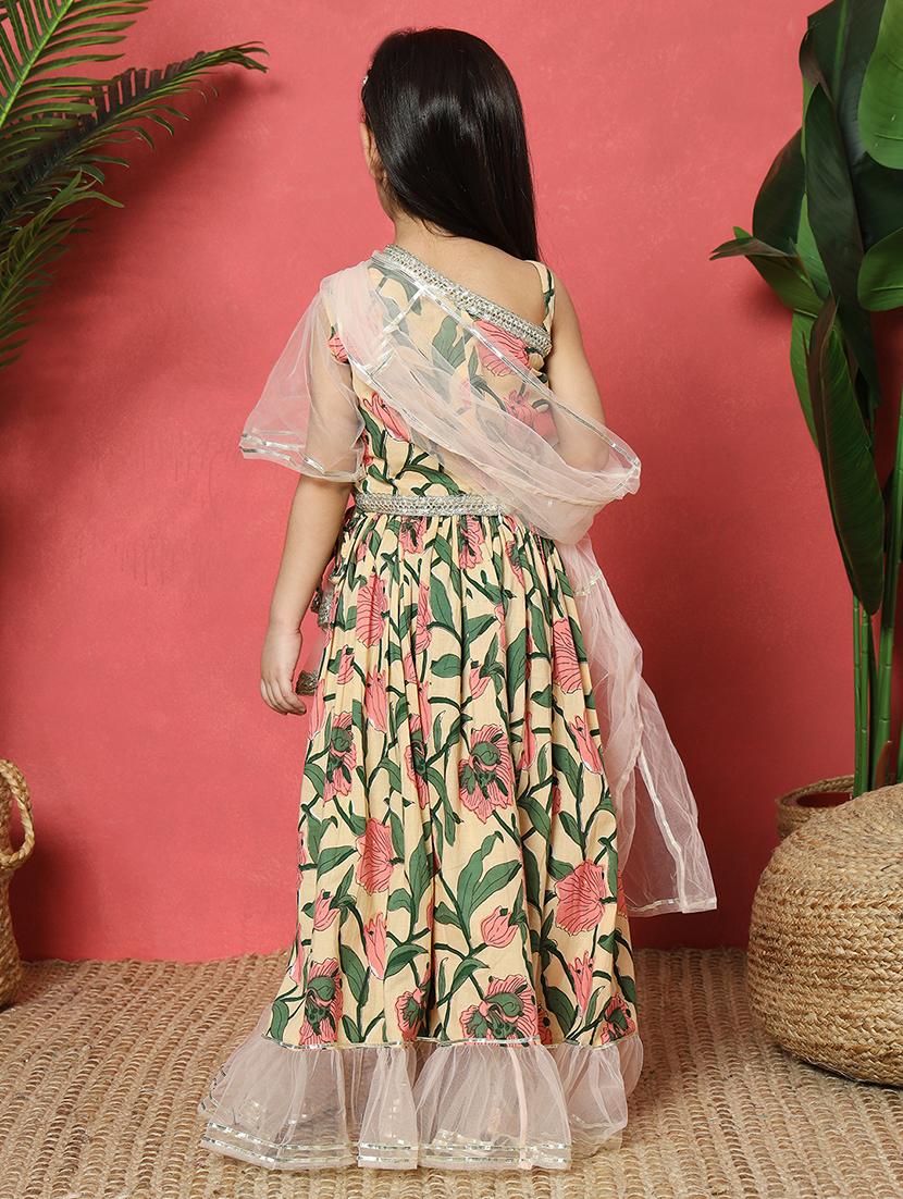 girls printed single shoulder lehenga and choli solid - 22058621 - Standard Image - 3