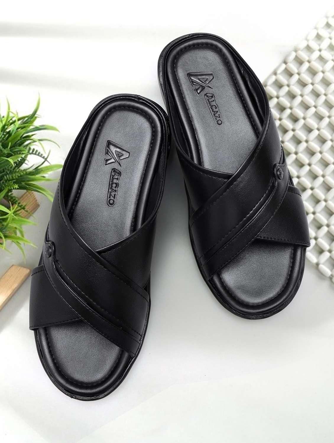 men black slip on sandal - 22058622 - Zoom Image - 0