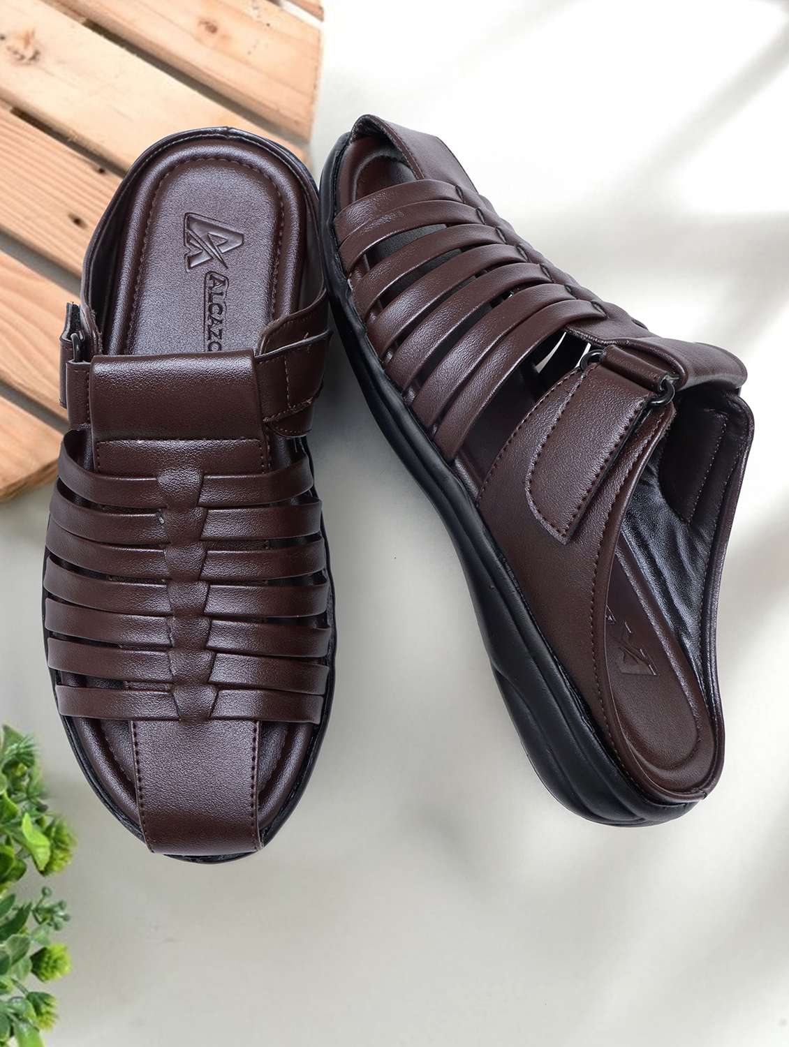 men brown slip on sandal - 22058625 -  Zoom Image - 0