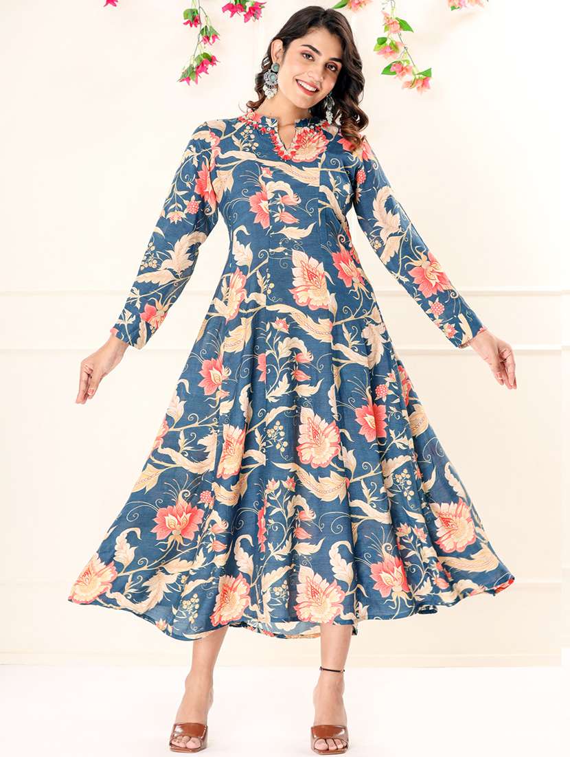 blue silk blend fit & flare gown - 22058628 -  Zoom Image - 0