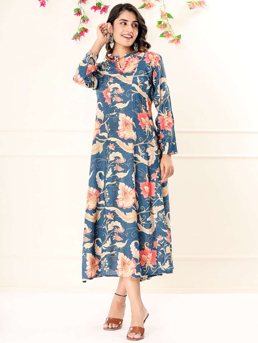 blue silk blend fit & flare gown - 22058628 - Standard Image - 3