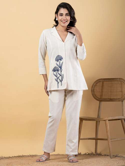 off white cotton blend coord set - 22058643 -  Standard Image - 0