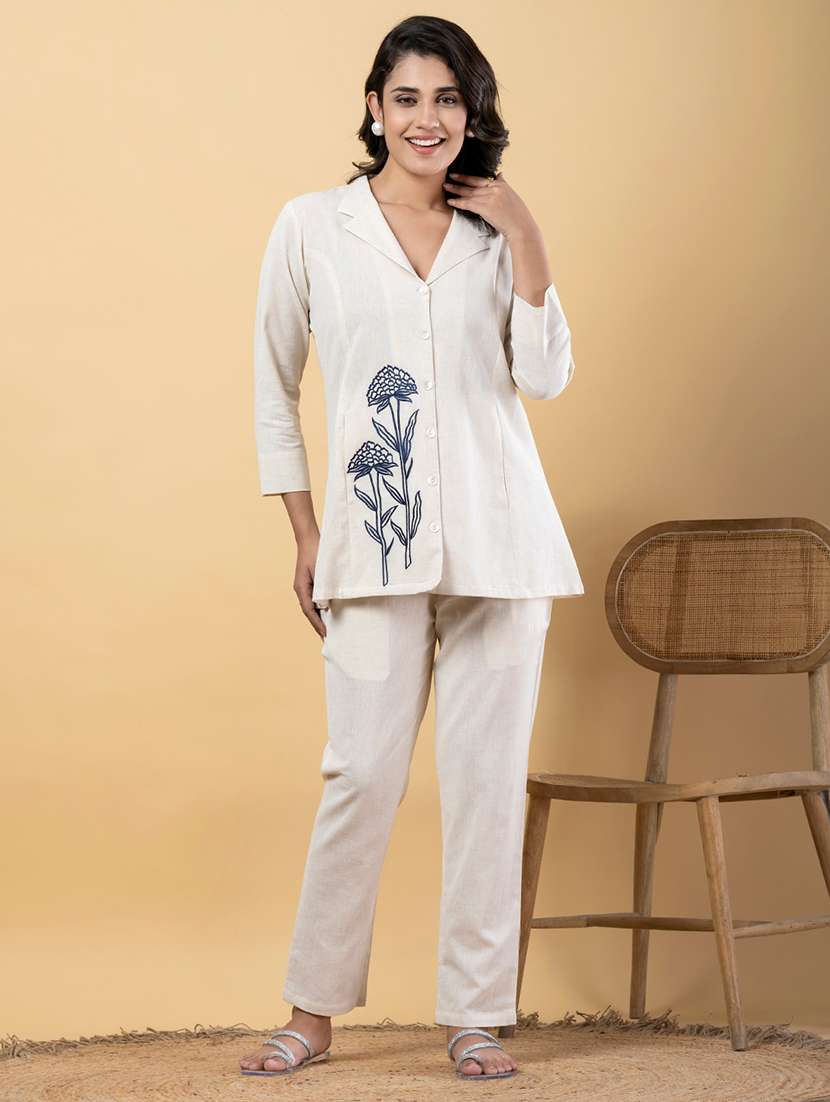 off white cotton blend coord set - 22058643 -  Zoom Image - 0