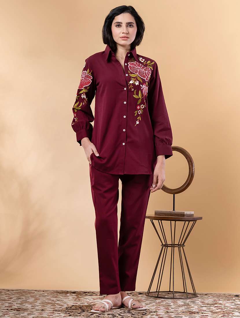 maroon cotton blend coord set - 22058650 - Zoom Image - 0