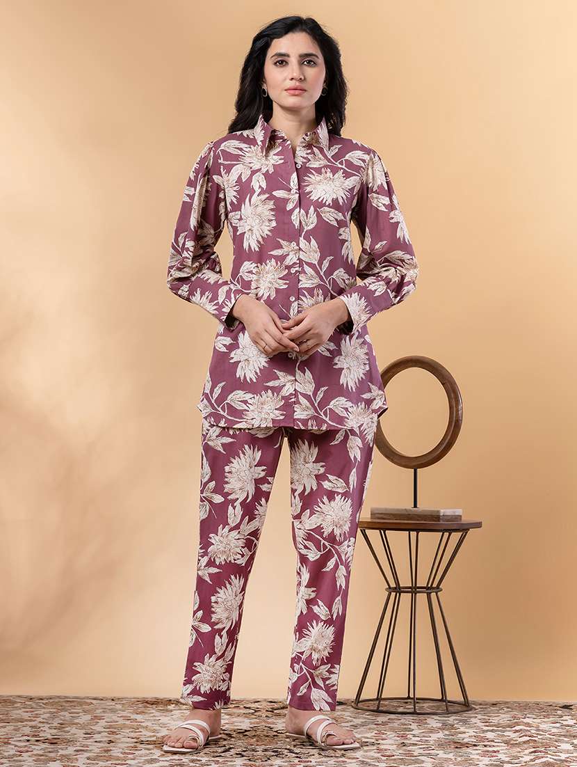 women floral long sleeve regular fit ethnic co-ord set - 22058651 - Zoom Image - 0