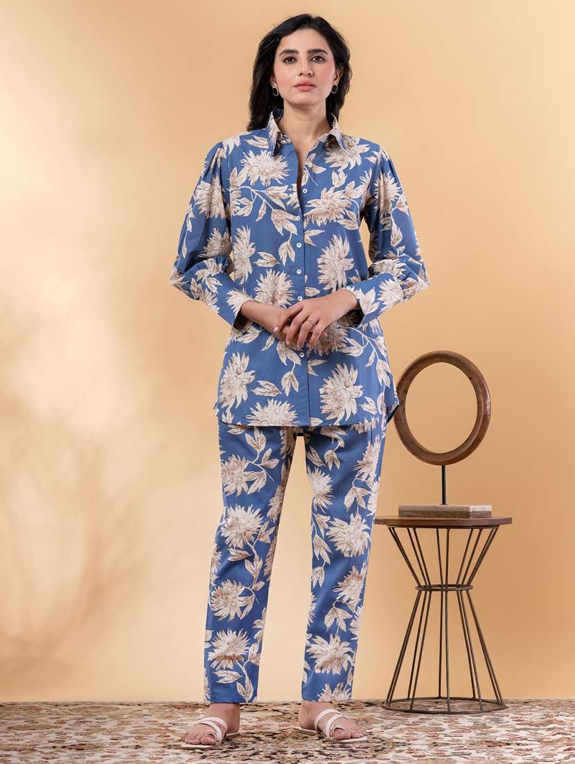 blue cotton blend coord set