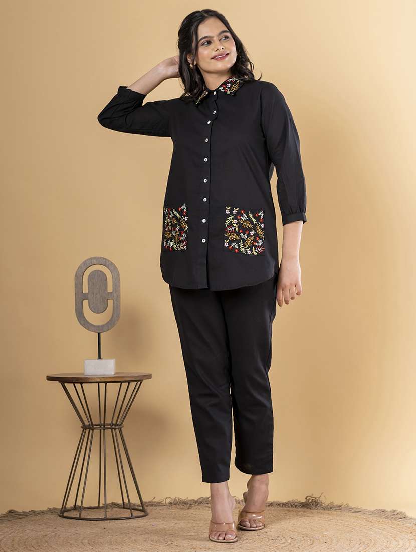 women three quarter sleeve regular fit ethnic co-ord set - 22058656 -  Standard Image - 3