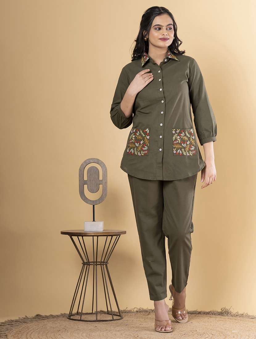 green cotton blend coord set