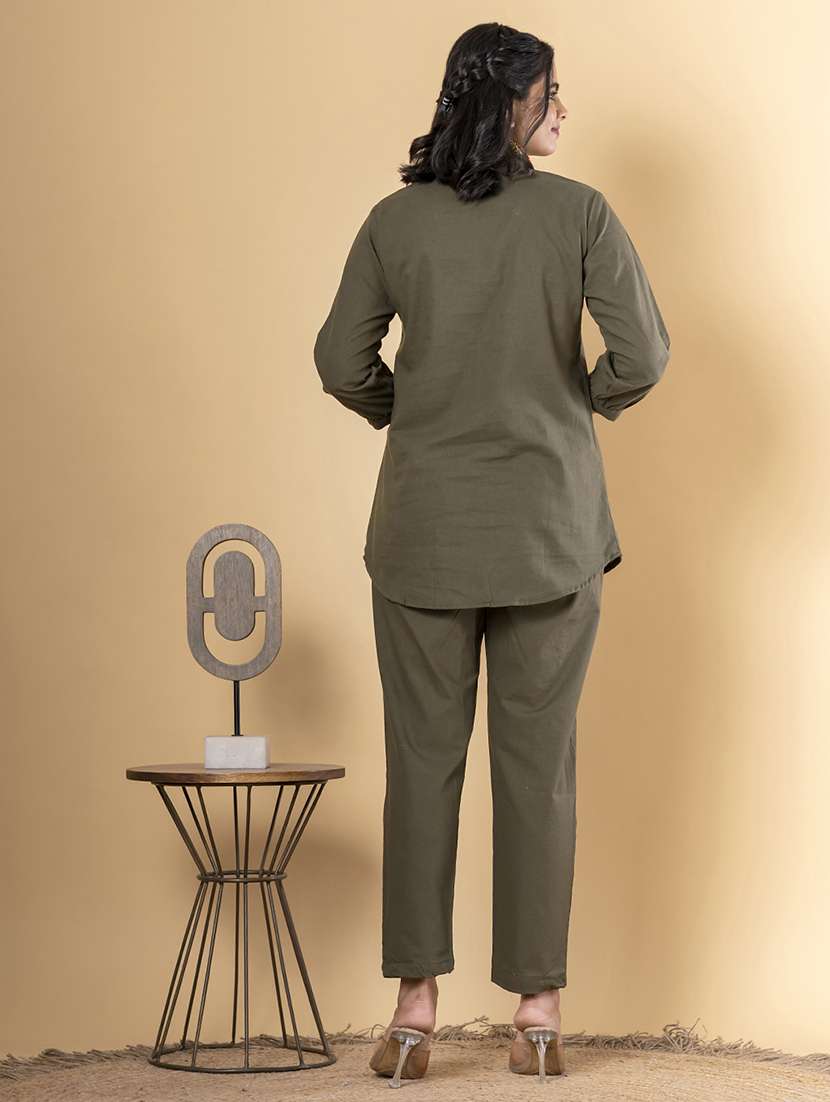 green cotton blend coord set - 22058657 -  Standard Image - 3