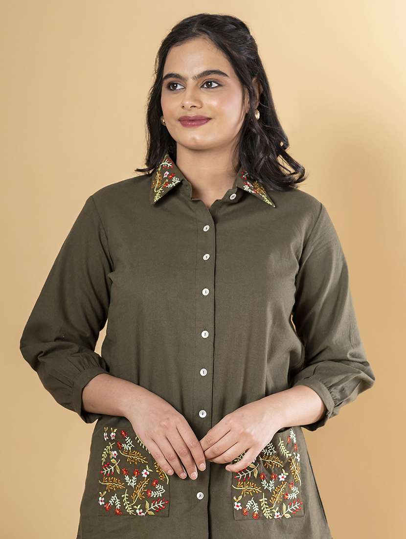 green cotton blend coord set - 22058657 -  Standard Image - 5