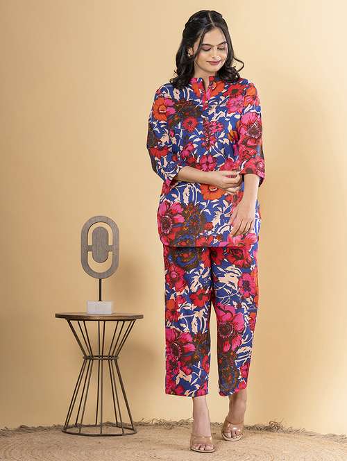 blue cotton blend coord set - 22058658 -  Standard Image - 0