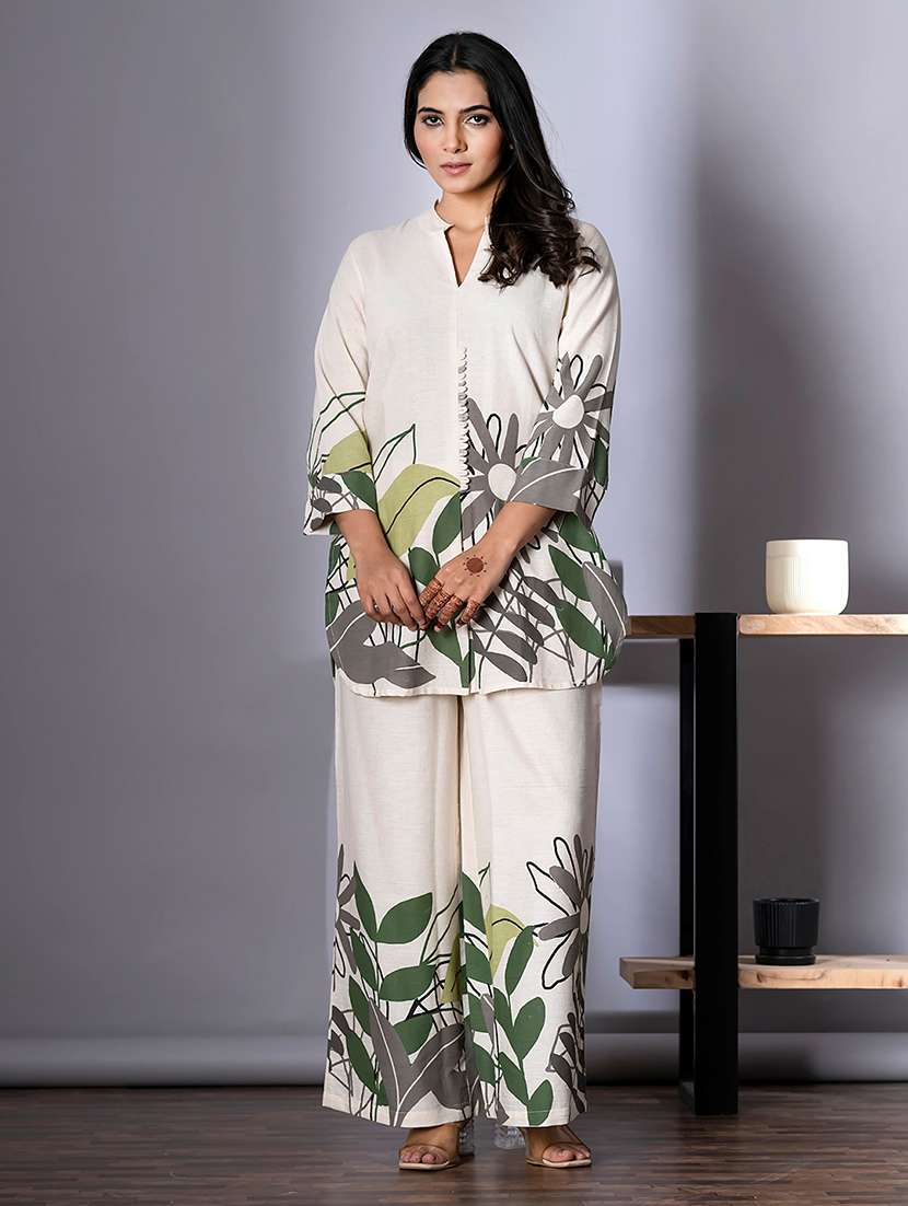 women three quarter sleeve regular fit ethnic co-ord set