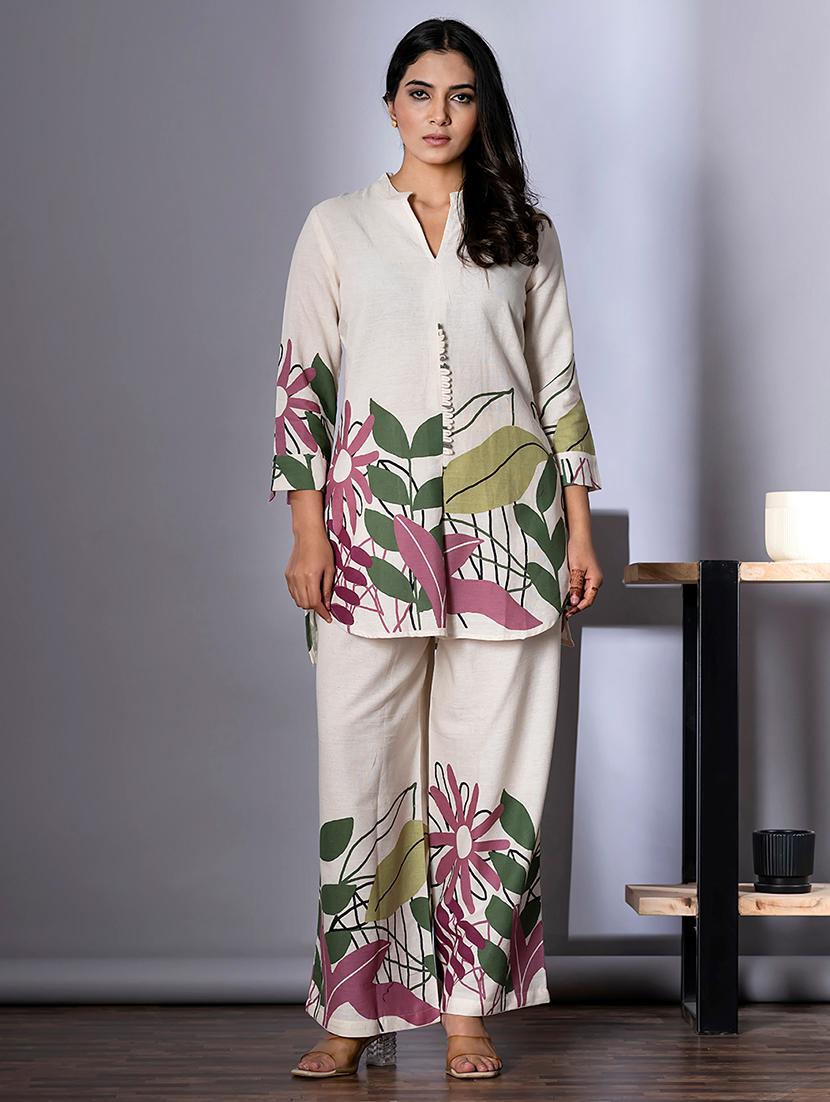 off white cotton blend coord set - 22058664 - Zoom Image - 0
