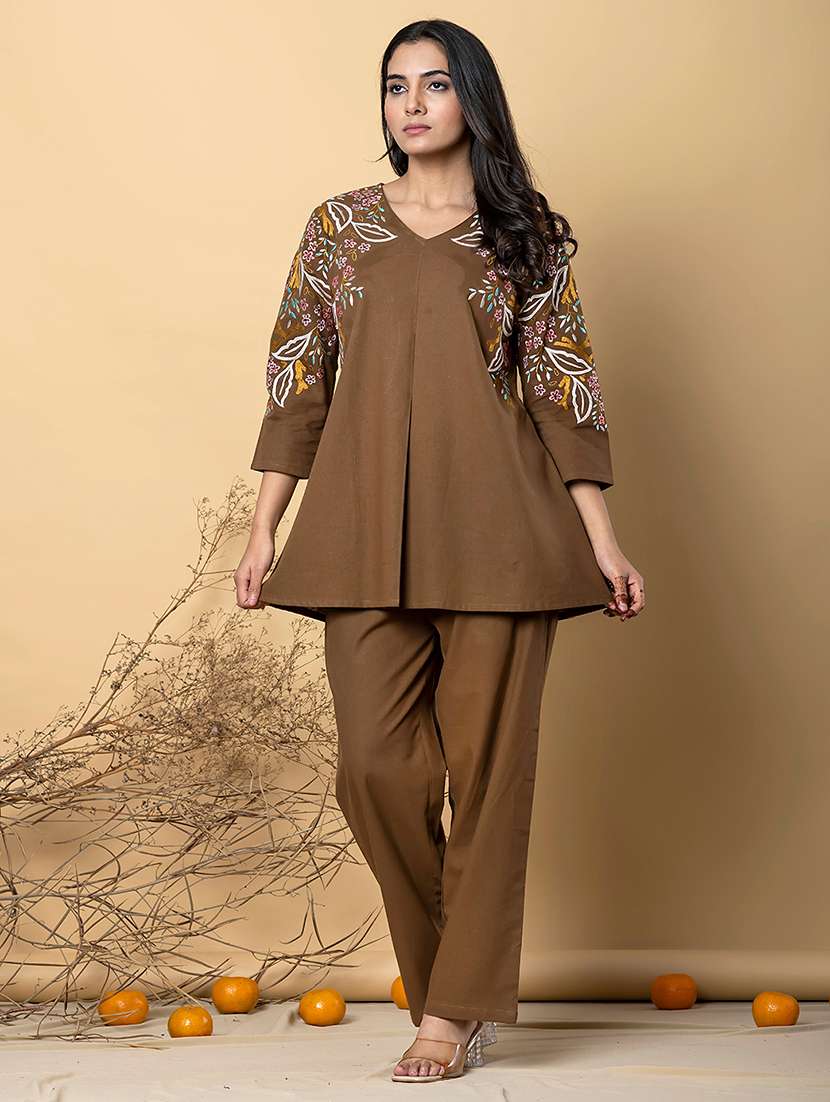 brown cotton blend coord set - 22058667 -  Zoom Image - 0