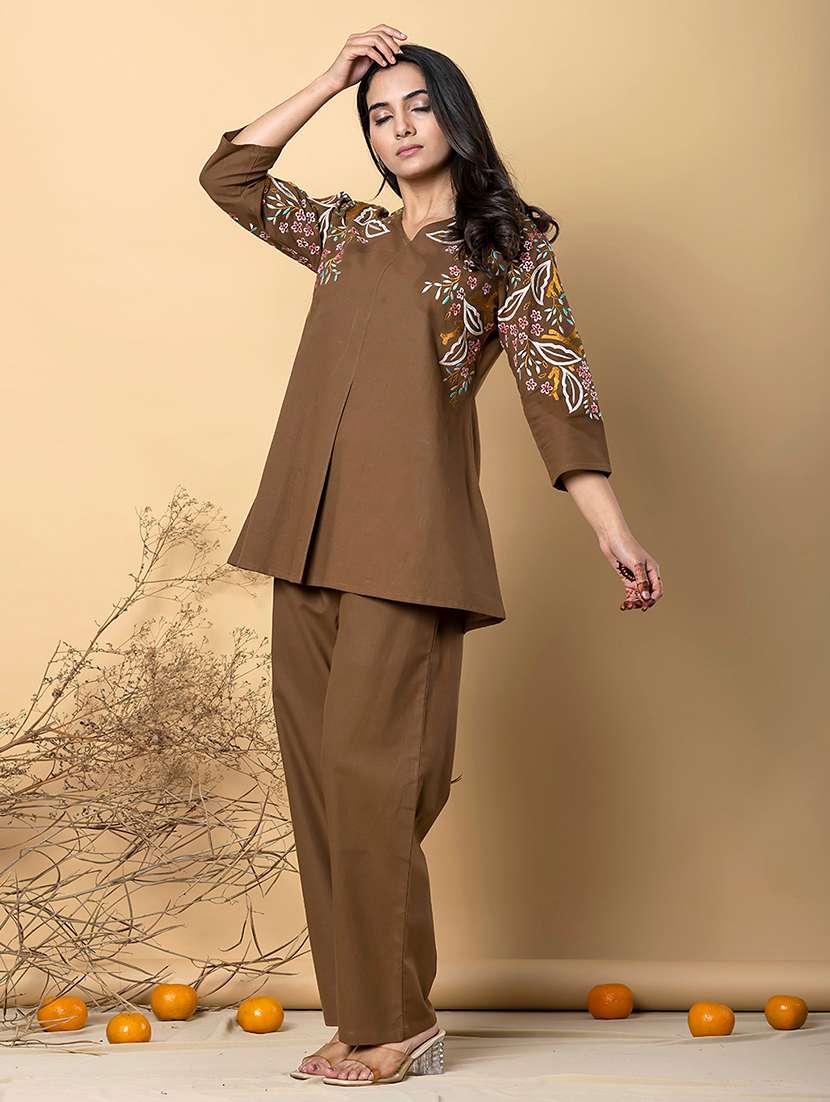 brown cotton blend coord set - 22058667 - Standard Image - 3