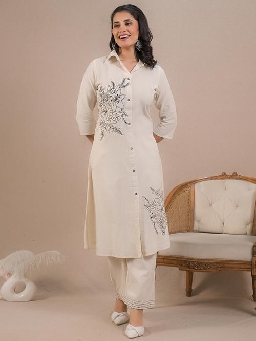 off white cotton blend coord set - 22058668 - Standard Image - 0