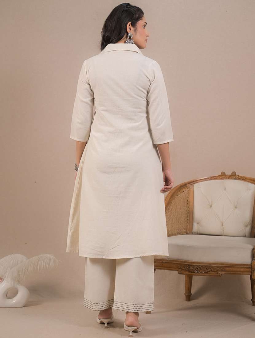 off white cotton blend coord set - 22058668 - Standard Image - 3