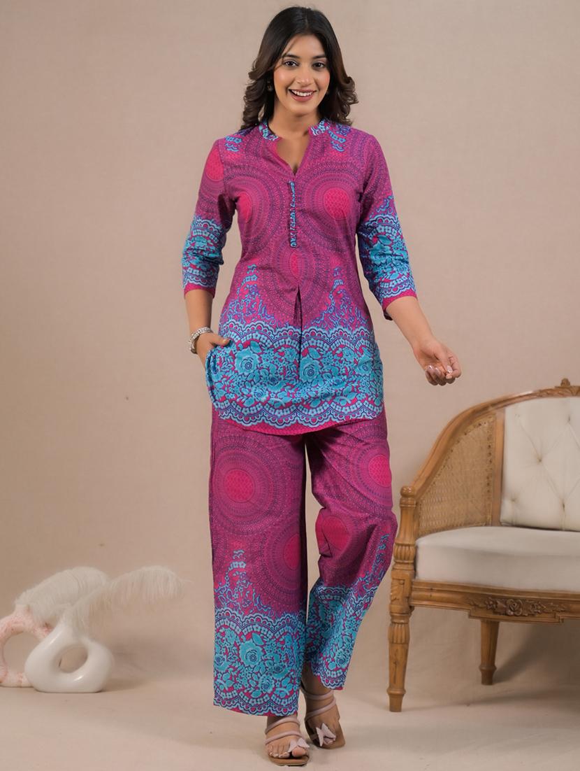 women three quarter sleeve regular fit ethnic co-ord set - 22058680 - Zoom Image - 0