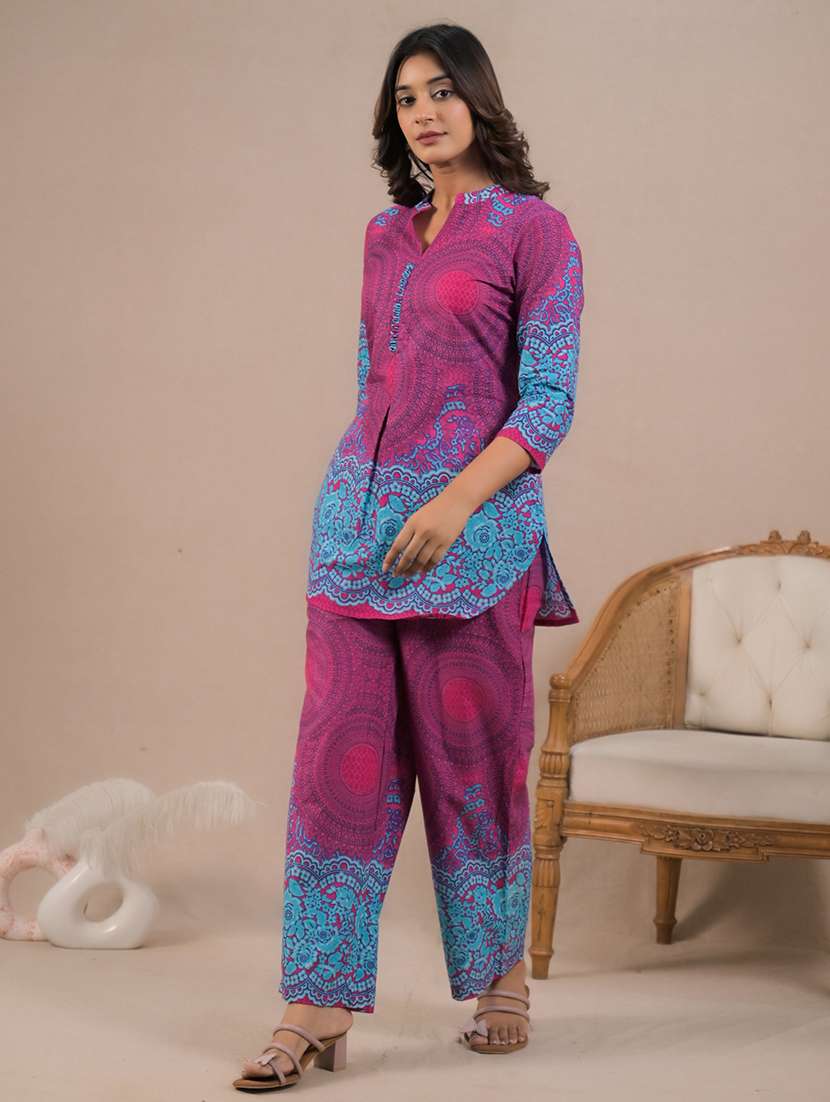 women three quarter sleeve regular fit ethnic co-ord set - 22058680 - Standard Image - 5