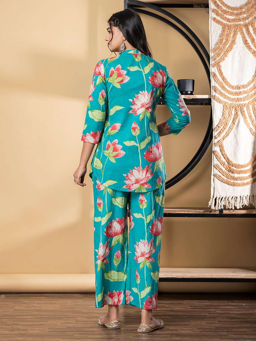 women three quarter sleeve regular fit ethnic co-ord set - 22058684 -  Standard Image - 3