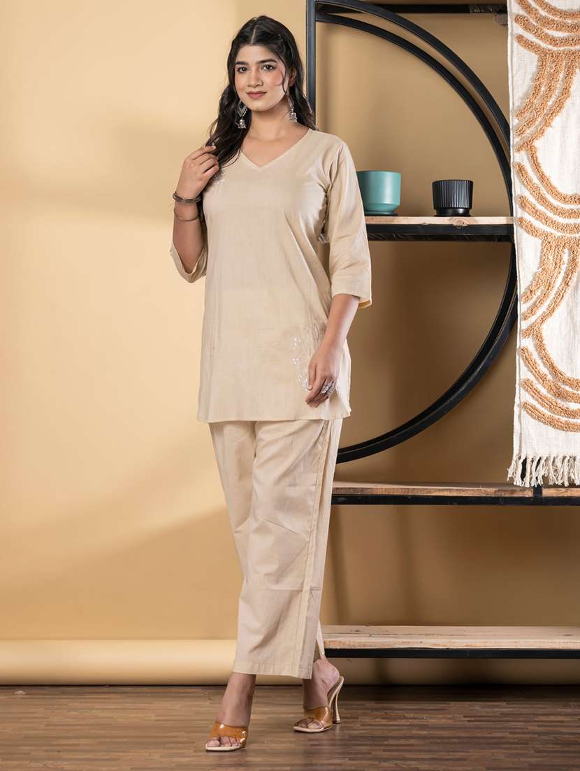 nude cotton coord set - 22058685 - Standard Image - 3
