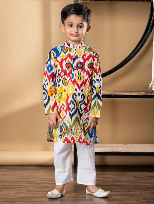 boys printed mandarin collar kurta pyjama set - 22058699 - Standard Image - 0