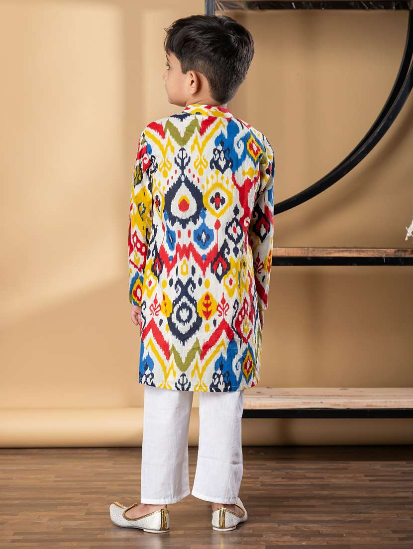 boys printed mandarin collar kurta pyjama set - 22058699 - Standard Image - 3