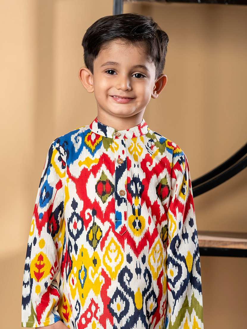 boys printed mandarin collar kurta pyjama set - 22058699 - Standard Image - 5