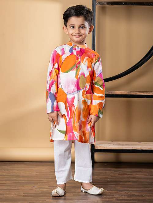 boys printed mandarin collar kurta pyjama set - 22058701 - Standard Image - 0