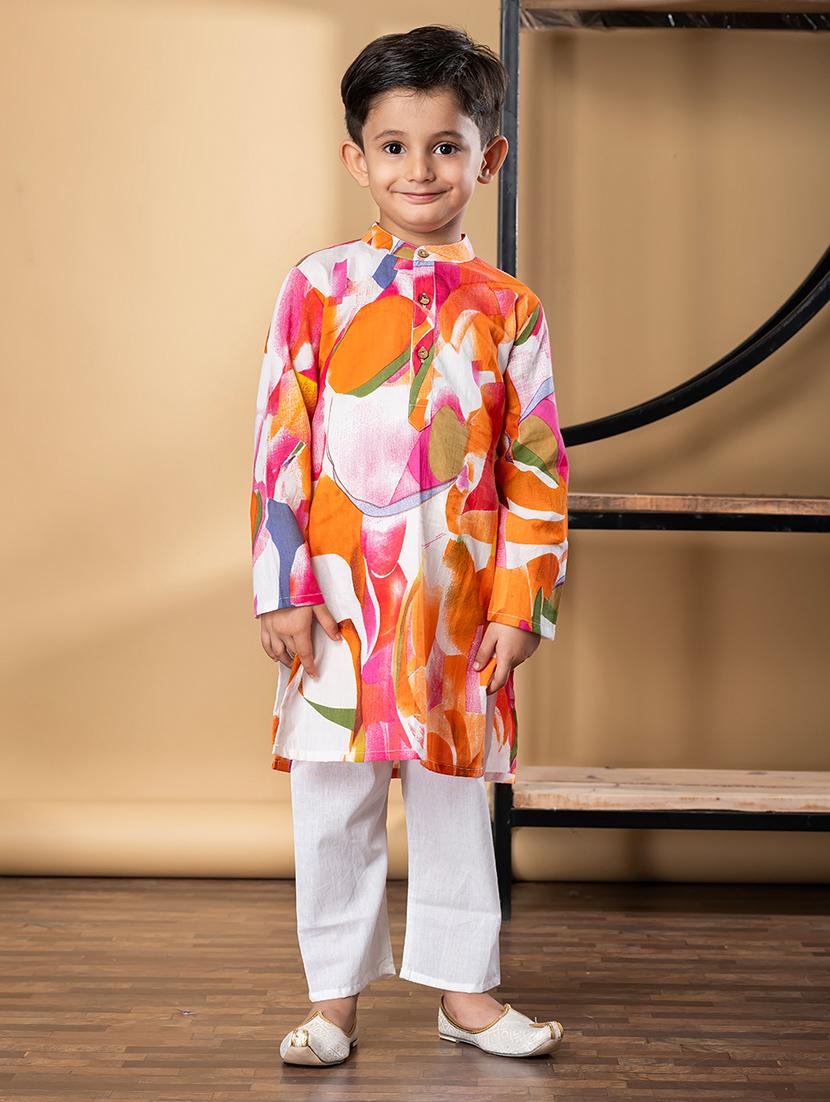 boys printed mandarin collar kurta pyjama set - 22058701 - Zoom Image - 0
