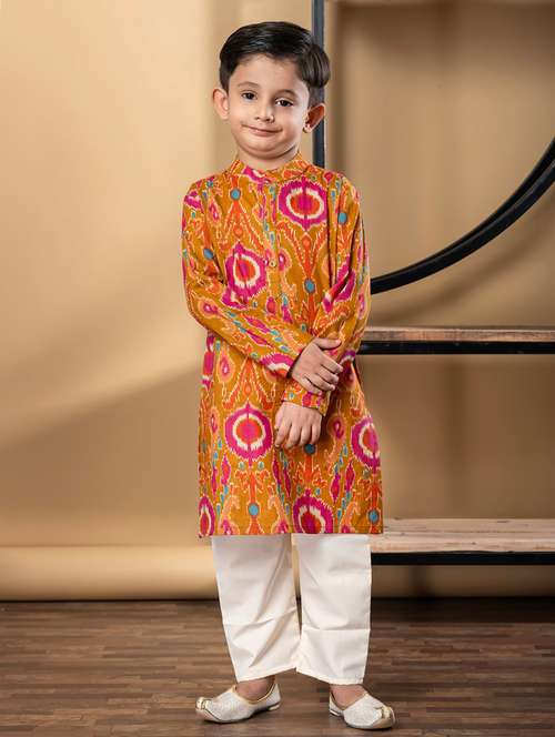 boys printed mandarin collar kurta pyjama set - 22058702 - Standard Image - 0