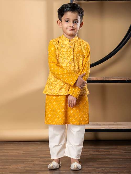 boys printed mandarin collar kurta pyjama set with nehru jacket - 22058706 - Standard Image - 0