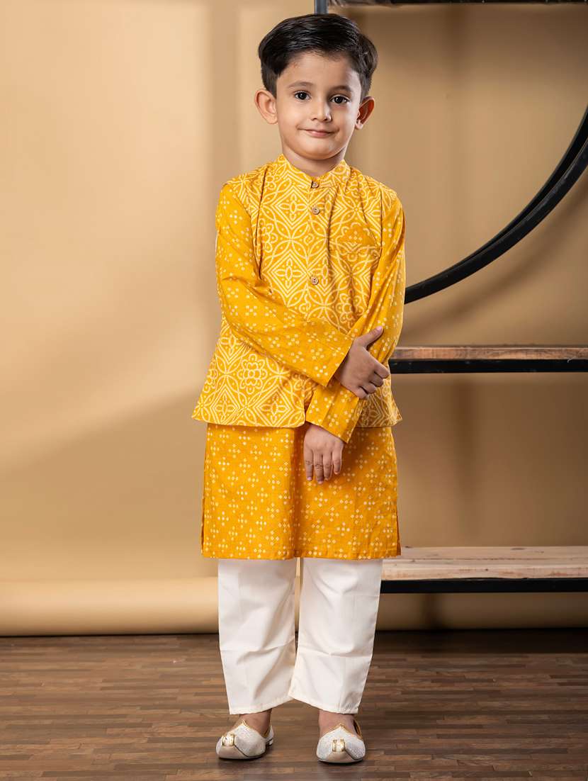 boys printed mandarin collar kurta pyjama set with nehru jacket - 22058706 - Zoom Image - 0